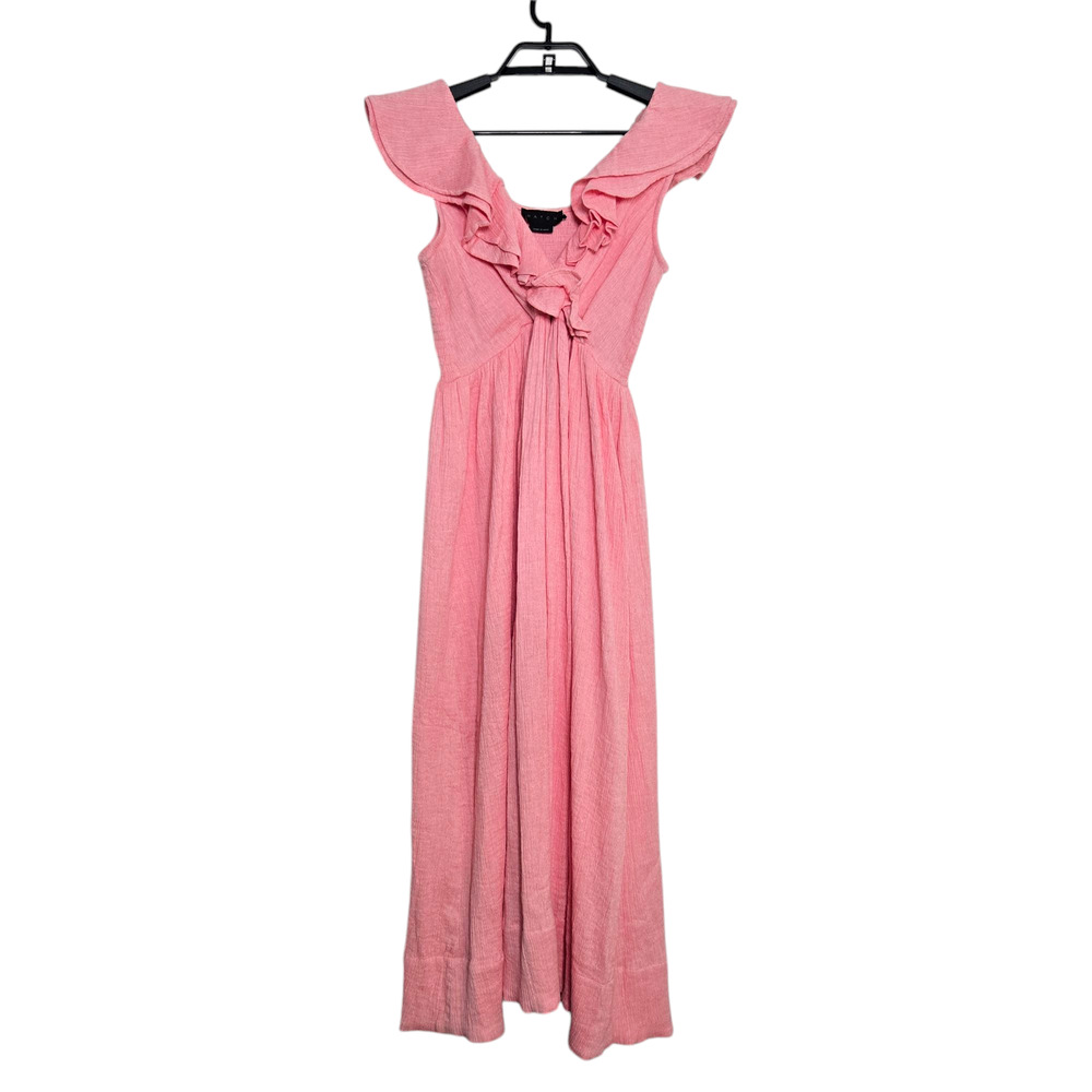 Hatch Pink Ruffle-Trim Midi Dress